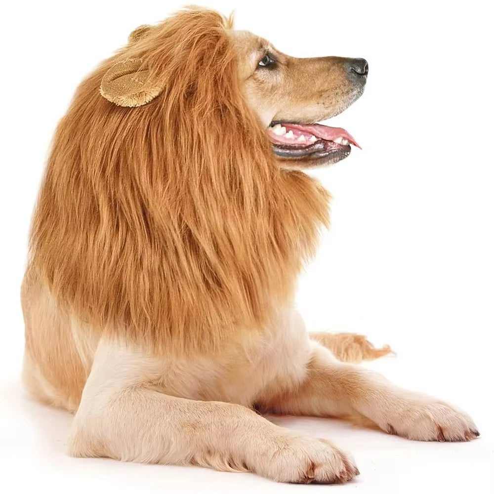 Realistic Lion Mane Cosplay Costume for Medium to Large Dogs - Pet Accessories with Ear Design