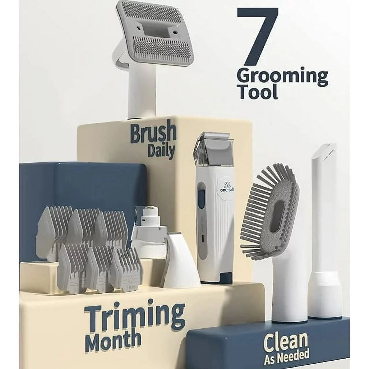 7-in-1 Low Noise Pet Grooming Vacuum with 1.5L Dust Cup and Professional Grooming Tools for Dogs and Cats, Gray
