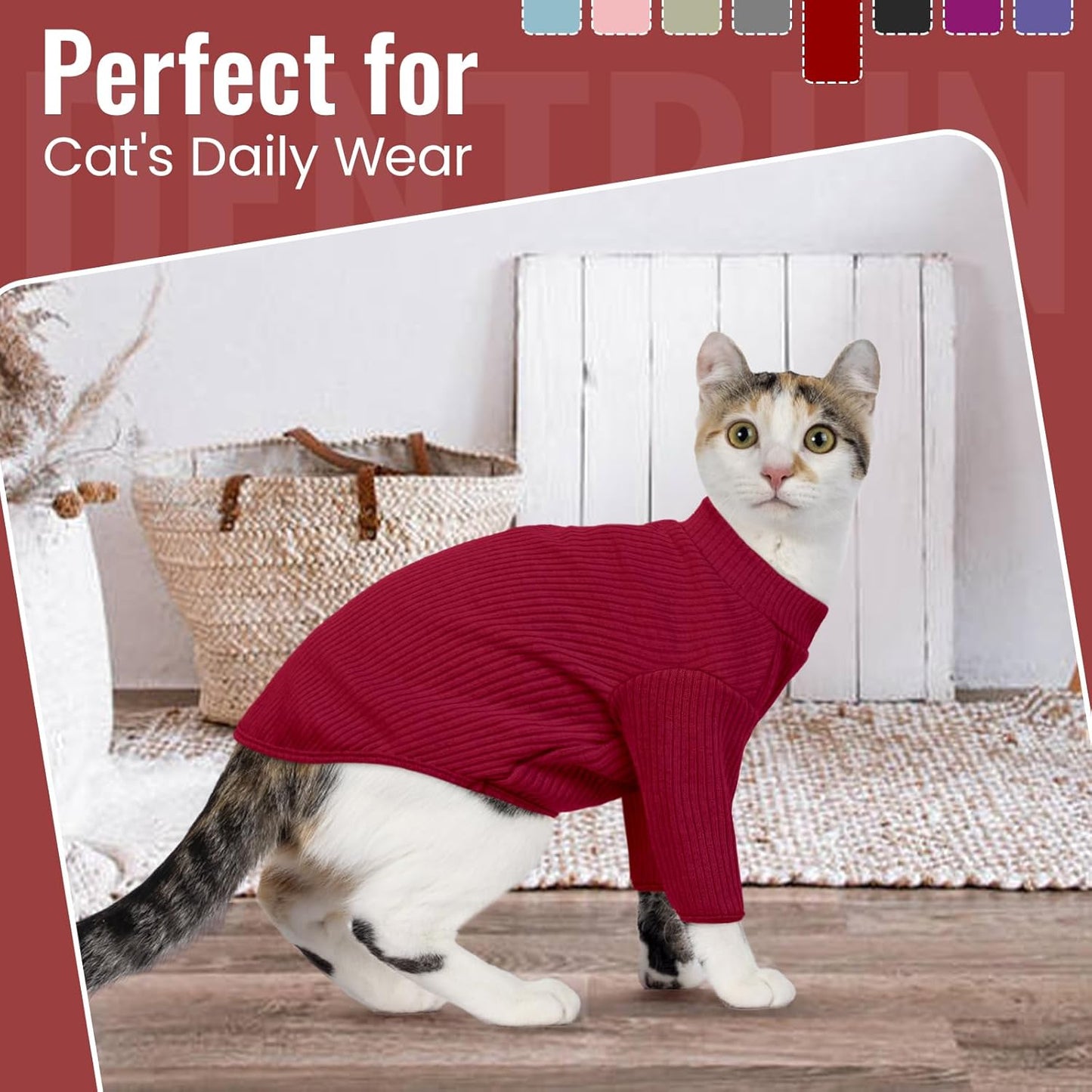 Cozy & Stylish Sphynx Hairless Cat Pullover - Breathable Turtleneck Sweater and Pajama Jumpsuit for Kittens