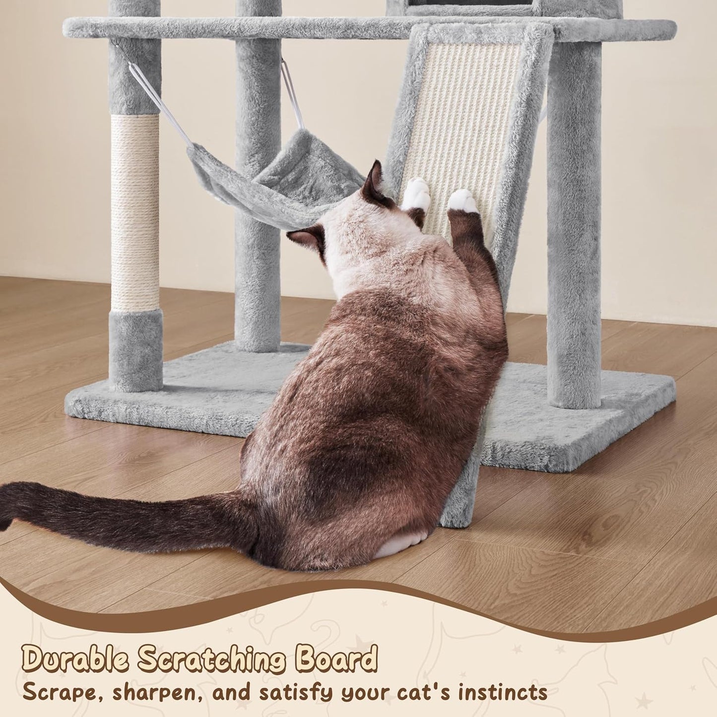 Yaheetech 63.5In Multi-Level Cat Tree Tower Condo with Scratching Posts, Platform & Hammock, Cat Activity Center Play Furniture for Kittens, Cats, and Pets