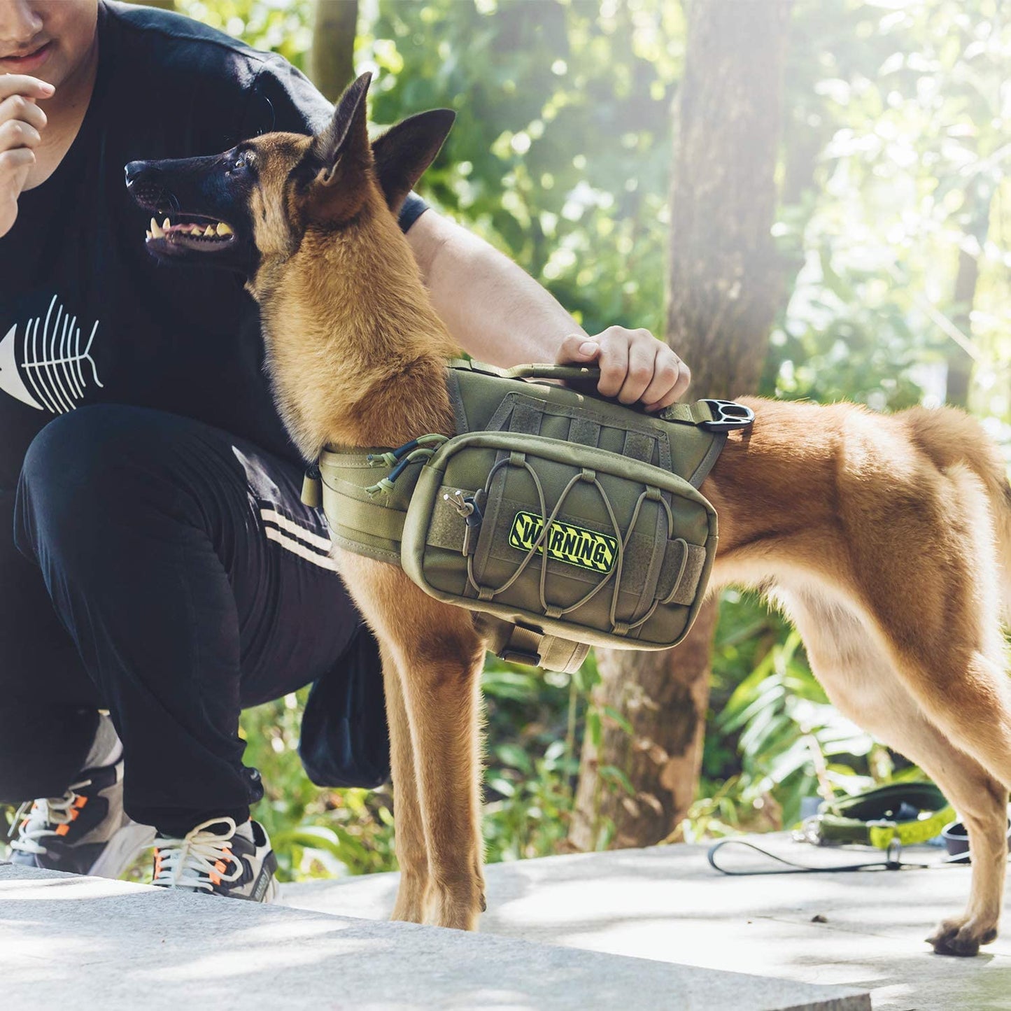 Tactical Nylon Dog Backpack for Medium and Large Breeds with Side Pockets for Hiking, Walking, Training, and Running (Green, Large)
