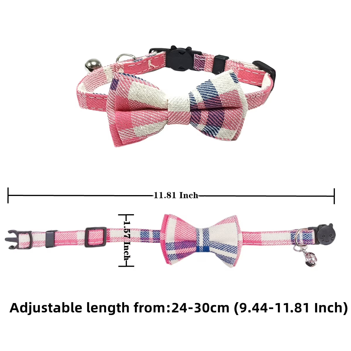 Adjustable Breakaway Cat Collar Kit with Bell and Bow Tie