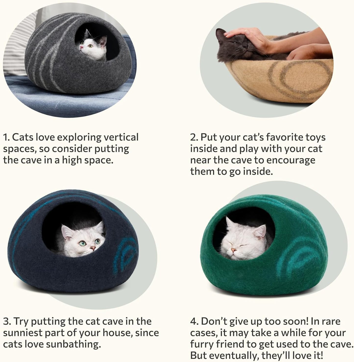 Premium Handmade Merino Wool Cat Cave - Aquamarine Medium Felt Bed for Indoor Cats