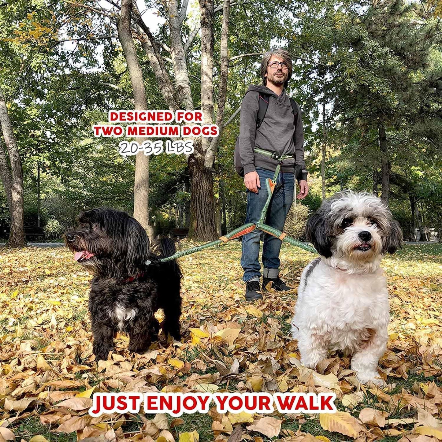Premium Double Dog Leash Coupler with Tangle-Free Swivel - Versatile Attachment for Walking Two Dogs (Khaki & Orange)