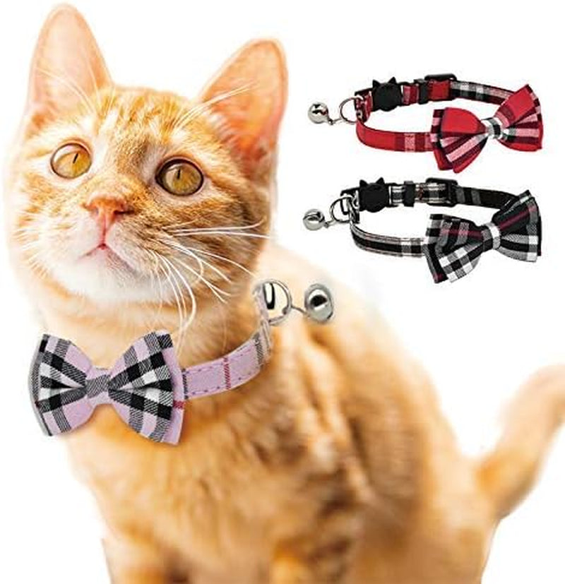 2 Pack/Set Cat Collar Breakaway with Cute Bow Tie and Bell for Kitty and Some Puppies, Adjustable from 7.8-10.5 Inch (Black+Brown)