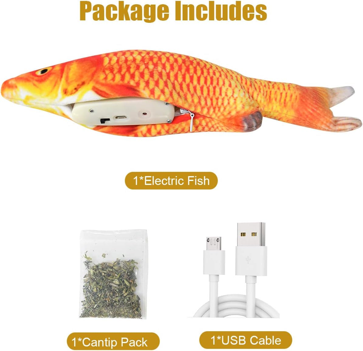 Electric Interactive Plush Fish Cat Toy with Catnip - Realistic Wagging Simulation for Cats and Kittens (Carp)