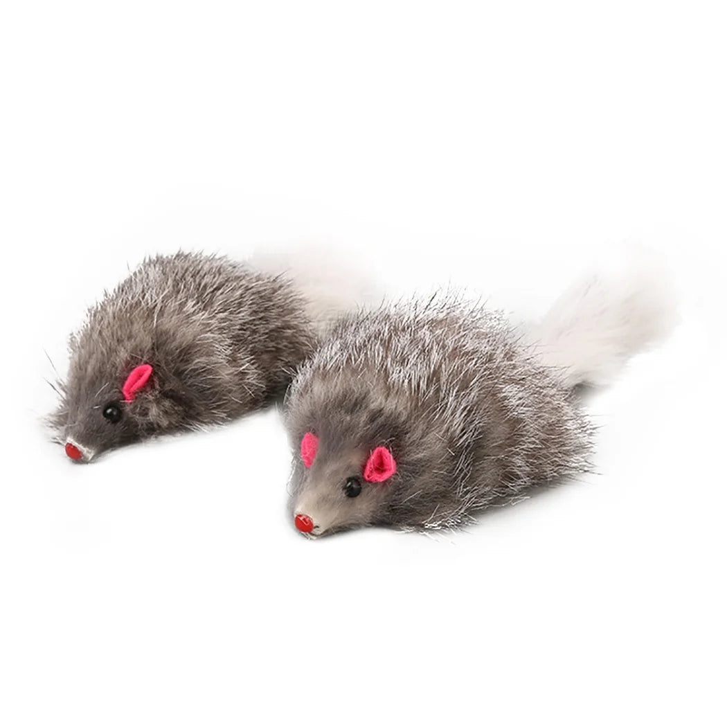5-Pack Interactive Plush Cat and Kitten Chew Toys - Furry Mice Design