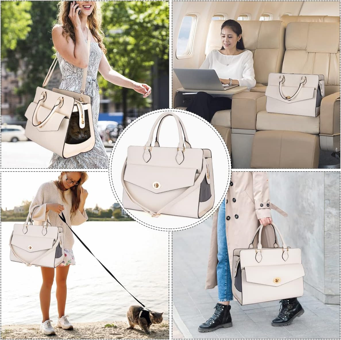 Elegant Leather Pet Carrier Bag for Small Dogs and Cats - Airline Approved Soft-Sided Design