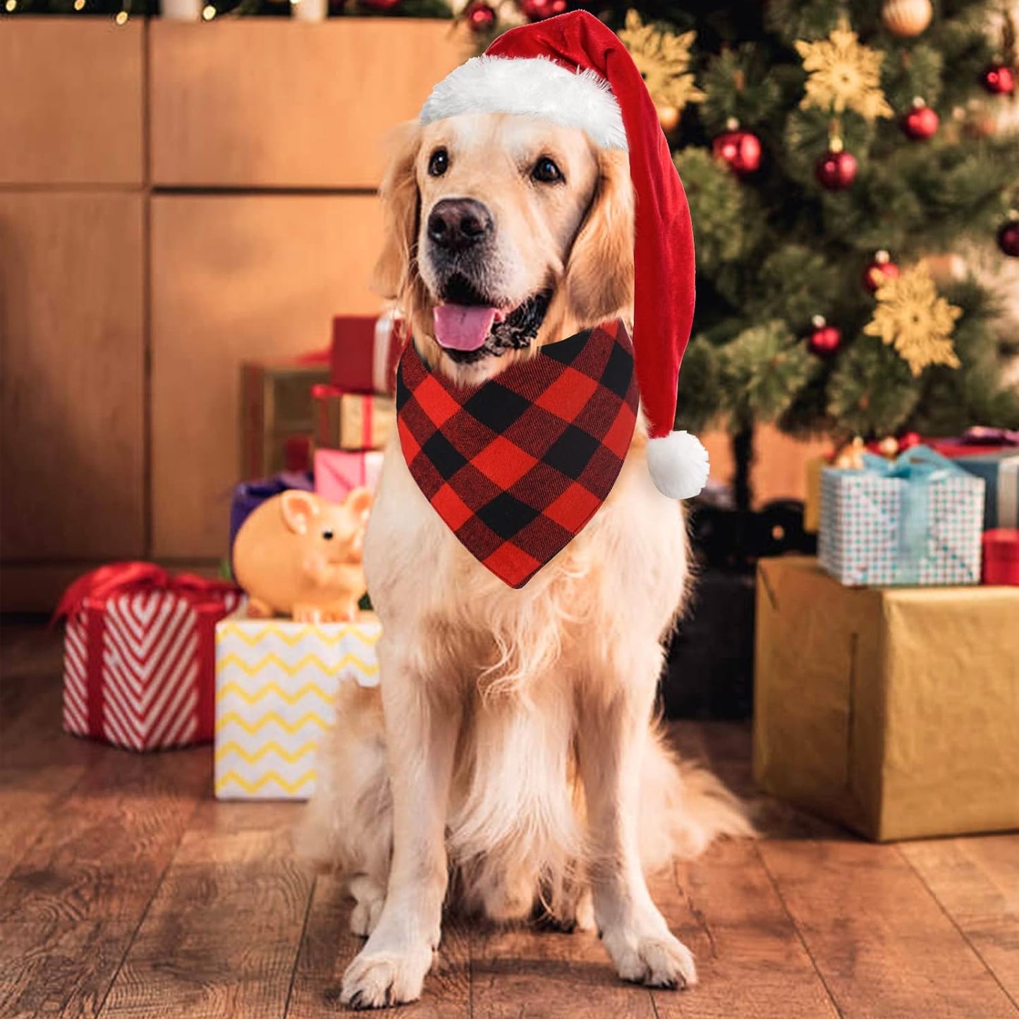 2 Pack Dog Bandana Christmas Classic Plaid Pet Bandana Scarf Triangle Bibs Kerchief Set Pet Costume Accessories Decoration for Small Medium Large Dogs Cats Pets