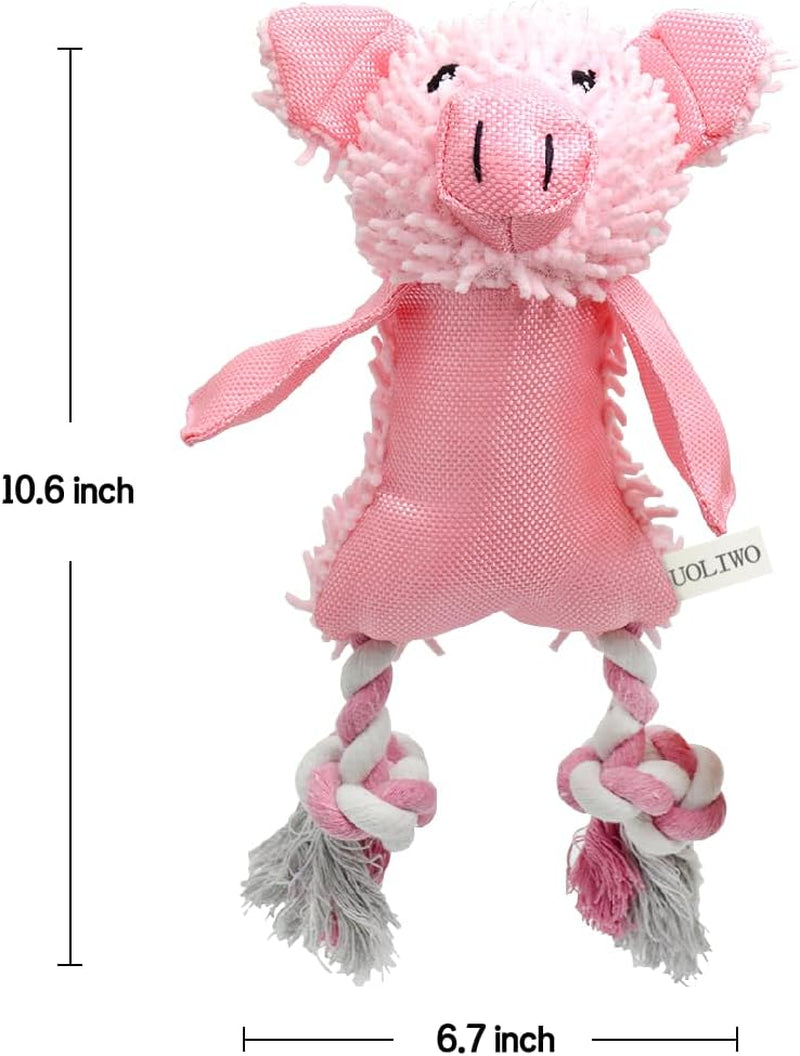 Durable Plush Squeaky Pig Dog Toy with Rope Legs and Triple Squeakers for Small and Medium Breeds