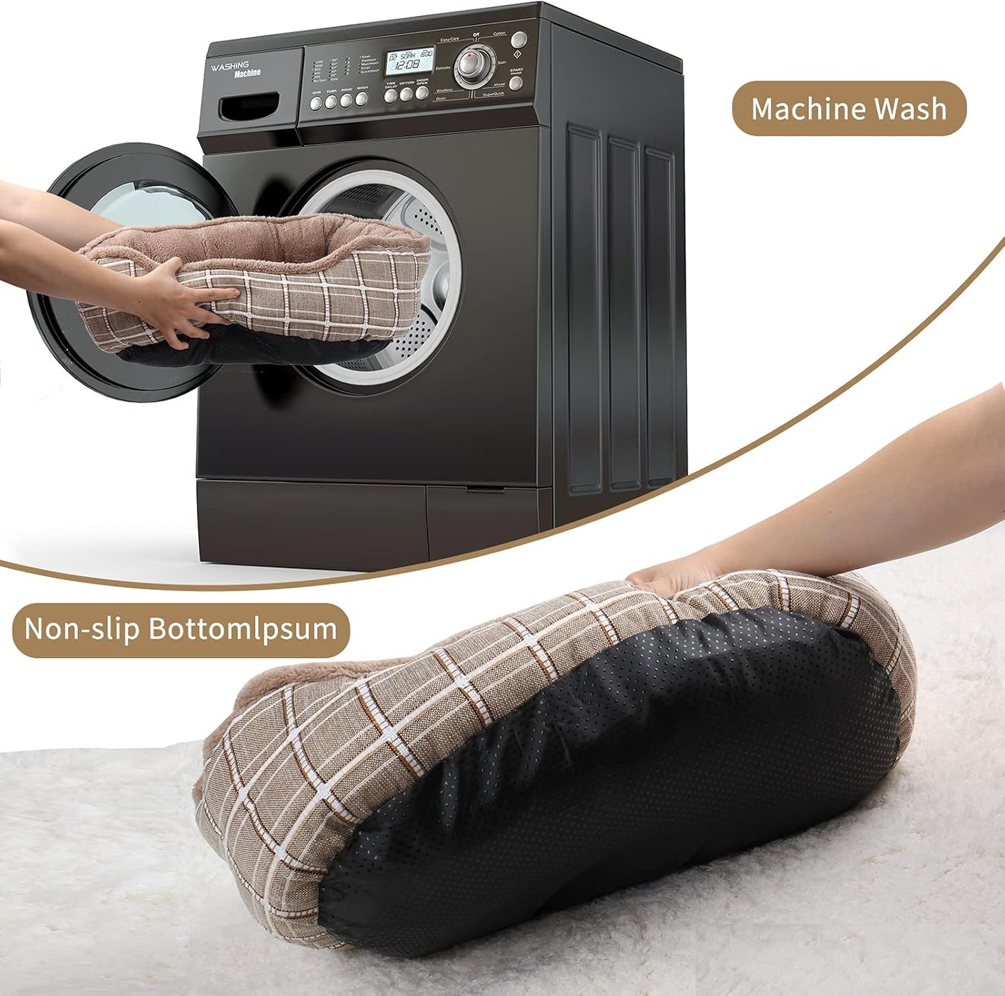Cozy Medium Dog Bed - Washable 24-Inch Rectangle Pet Cuddle Bed for Cats & Puppies with Anti-Slip Bottom & Removable Cover