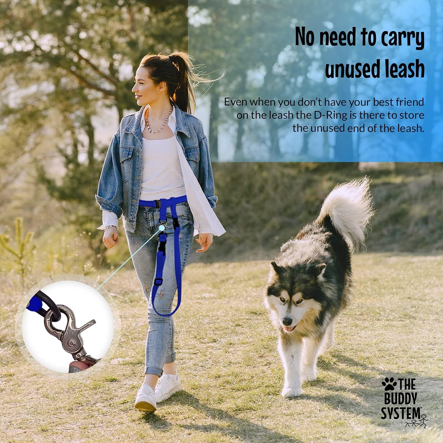 Adjustable Hands-Free Dog Leash for Running, Jogging, Training, and Service Dogs - Suitable for Small, Medium, and Large Breeds - Made in the USA (Royal Blue, Large Belt 27"-50" Waist)