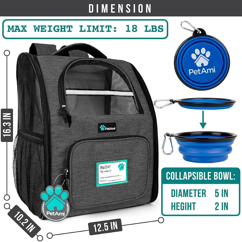 Dog Backpack Carrier for Small Large Cat, Pet, Puppy, Ventilated Pet Hiking Backpack Travel Bag, Airline Approved Cat Backpack Carrier, Camping Biking Dog Bag up to 18Lbs Pet, Charcoal