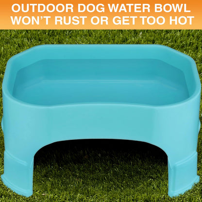 Extra Large Water Bowl for Dogs, Elevated Outdoor Dog Water Bowl (2.25 Gallon XL Capacity), Big Trough Style Food Dish for Indoors or Outside, No Spill Large Dog Bowls, Aquamarine