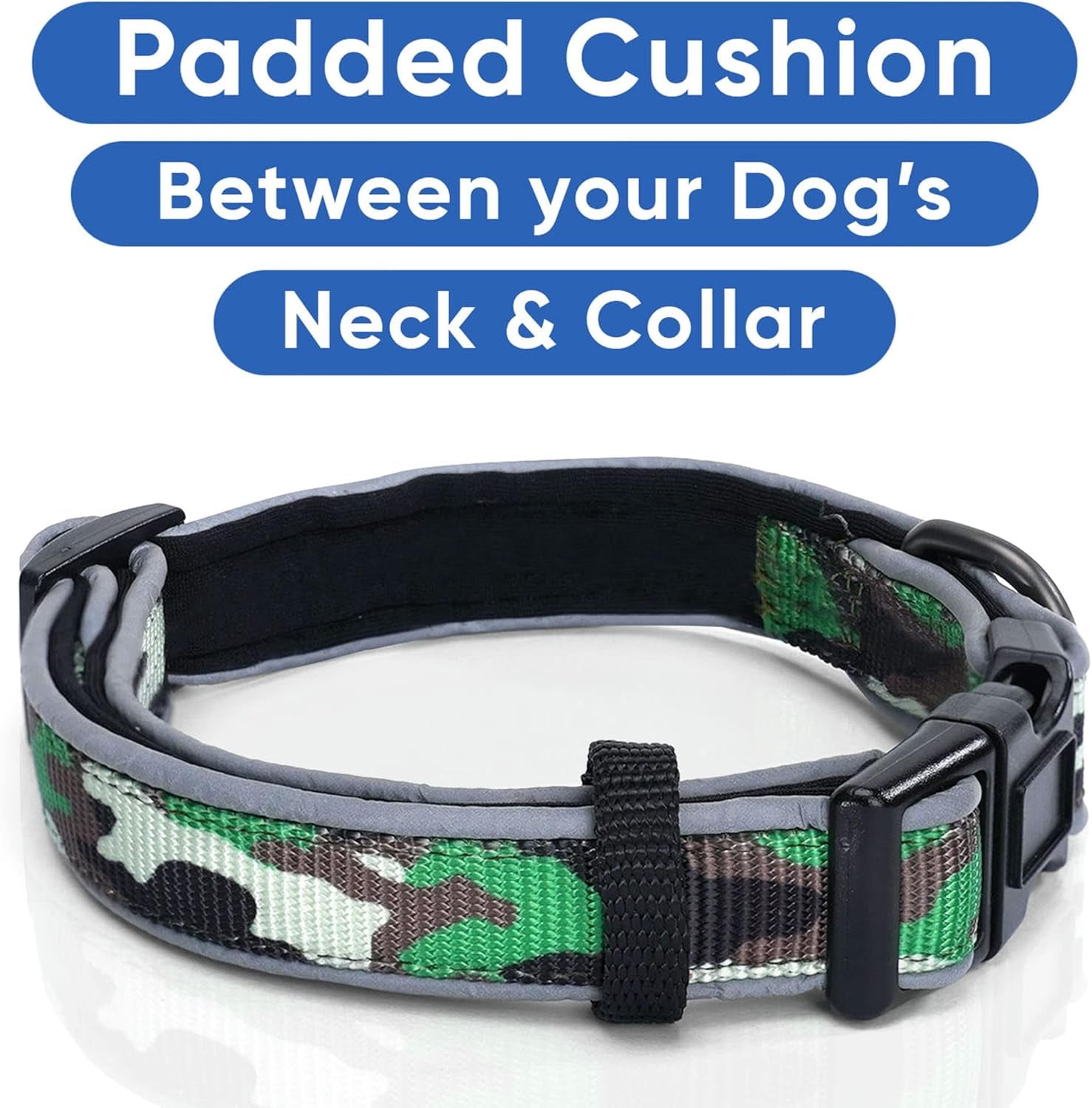 Stylish Camo Green & Black Medium Padded Dog Collar for Ultimate Comfort