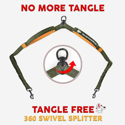Premium Double Dog Leash Coupler with Tangle-Free Swivel - Versatile Attachment for Walking Two Dogs (Khaki & Orange)