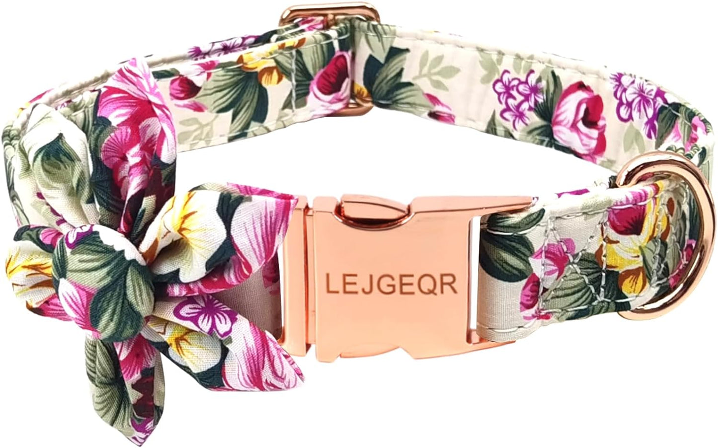 Floral Cotton Dog Collar for Female Dogs - Adjustable Quick Release Buckle, Stylish Fall Design for Small, Medium, and Large Breeds