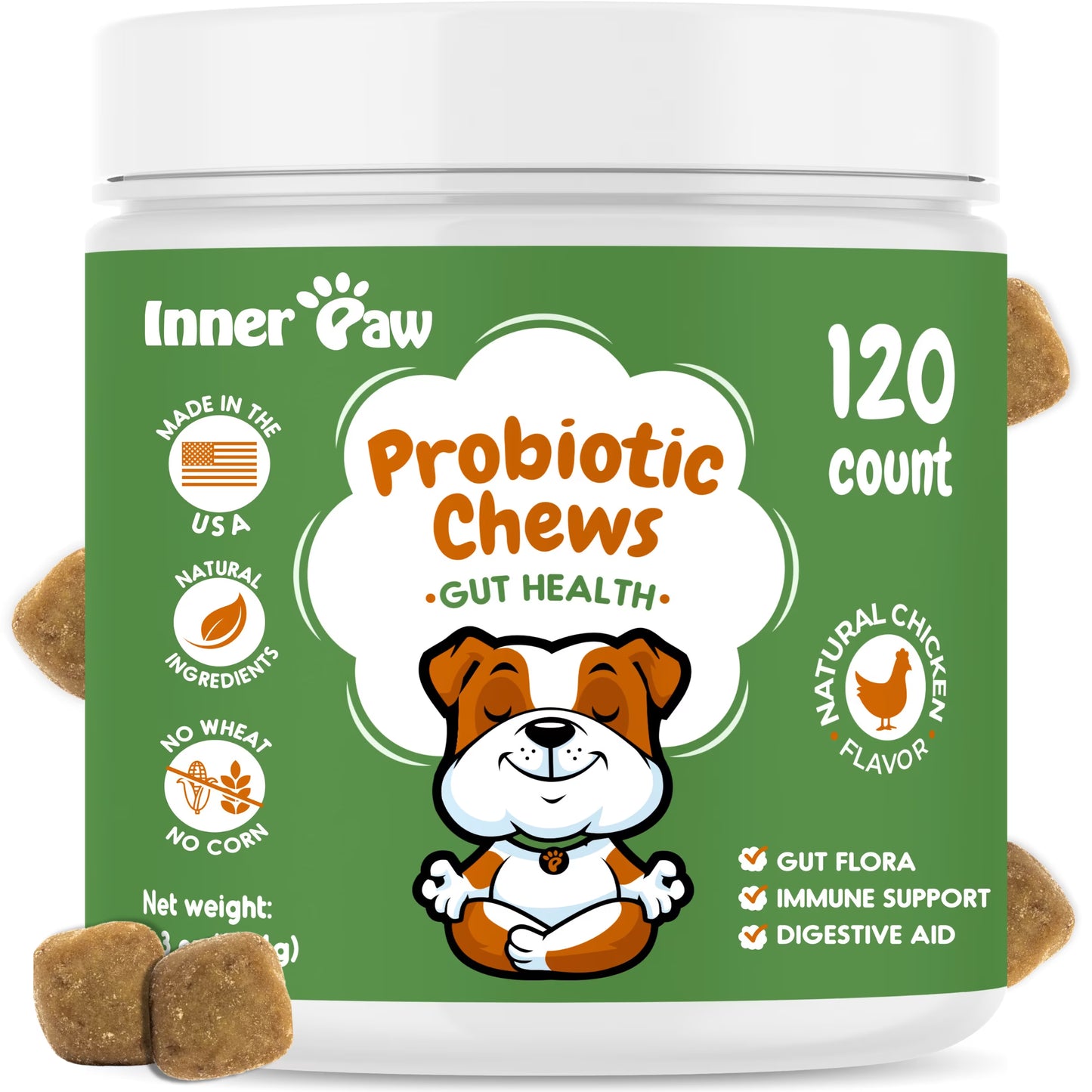 Dog Probiotics Chews for Digestive Health, Itchy Skin Relief, and Yeast Support - 120 Count