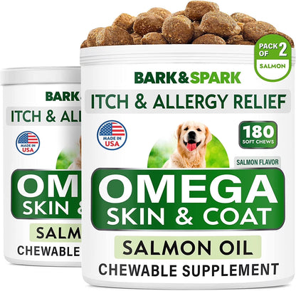 Omega-3 Fish Oil Treats for Dogs - 360 Count - Supports Shedding, Skin Allergies, Itch Relief, Hot Spot Treatment, Joint Health, and Skin & Coat Health - Rich in EPA & DHA Fatty Acids from Salmon Oil