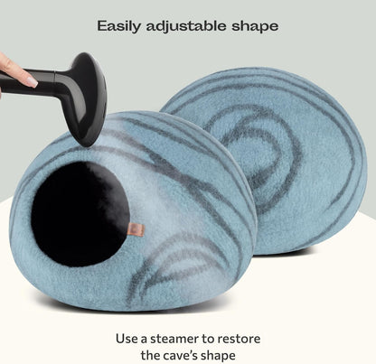 Premium Handmade Merino Wool Cat Cave - Aquamarine Medium Felt Bed for Indoor Cats