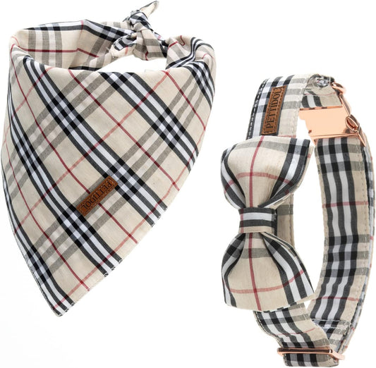 Floral Dog Collar Set with Bow Tie and Bandanas, Adjustable Quick Release Buckle for Comfort and Style