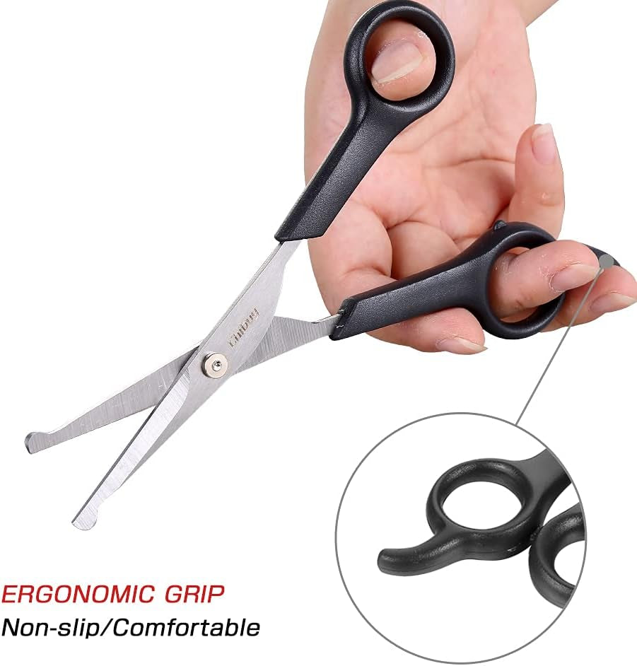 Chibuy Professional Dog Grooming Scissors Set with Safety Round Tips - Stainless Steel Eye/Face Shears for Dogs, Cats, and Furry Animals, 6.7" - Pack of 2