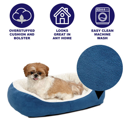 Overstuffed Micro-Terry Cuddle Pet Bed for Medium Dogs and Cats - Cozy Blue Comfort by Midwest Homes for Pets