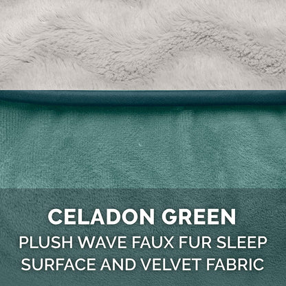 Orthopedic Dog Bed for Small Dogs W/ Removable Bolsters & Washable Cover, for Dogs up to 20 Lbs - Plush & Velvet Waves Perfect Comfort Sofa - Celadon Green, Small