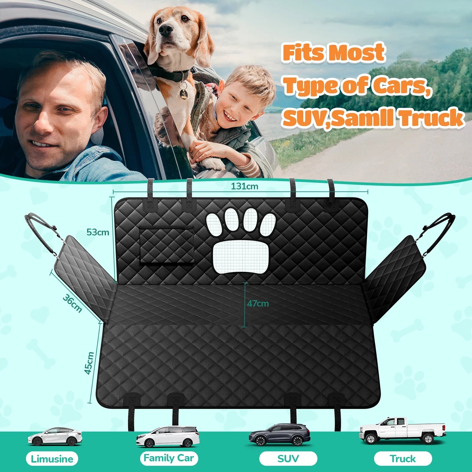 Non-Slip Waterproof Dog Car Hammock with Seatbelt - Scratch-Resistant Back Seat Protector