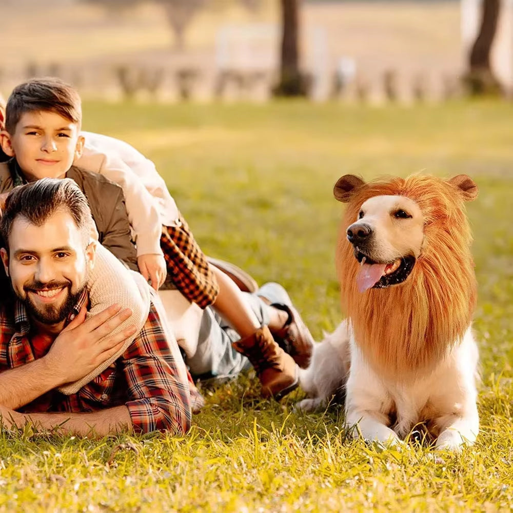 Realistic Lion Mane Cosplay Costume for Medium to Large Dogs - Pet Accessories with Ear Design