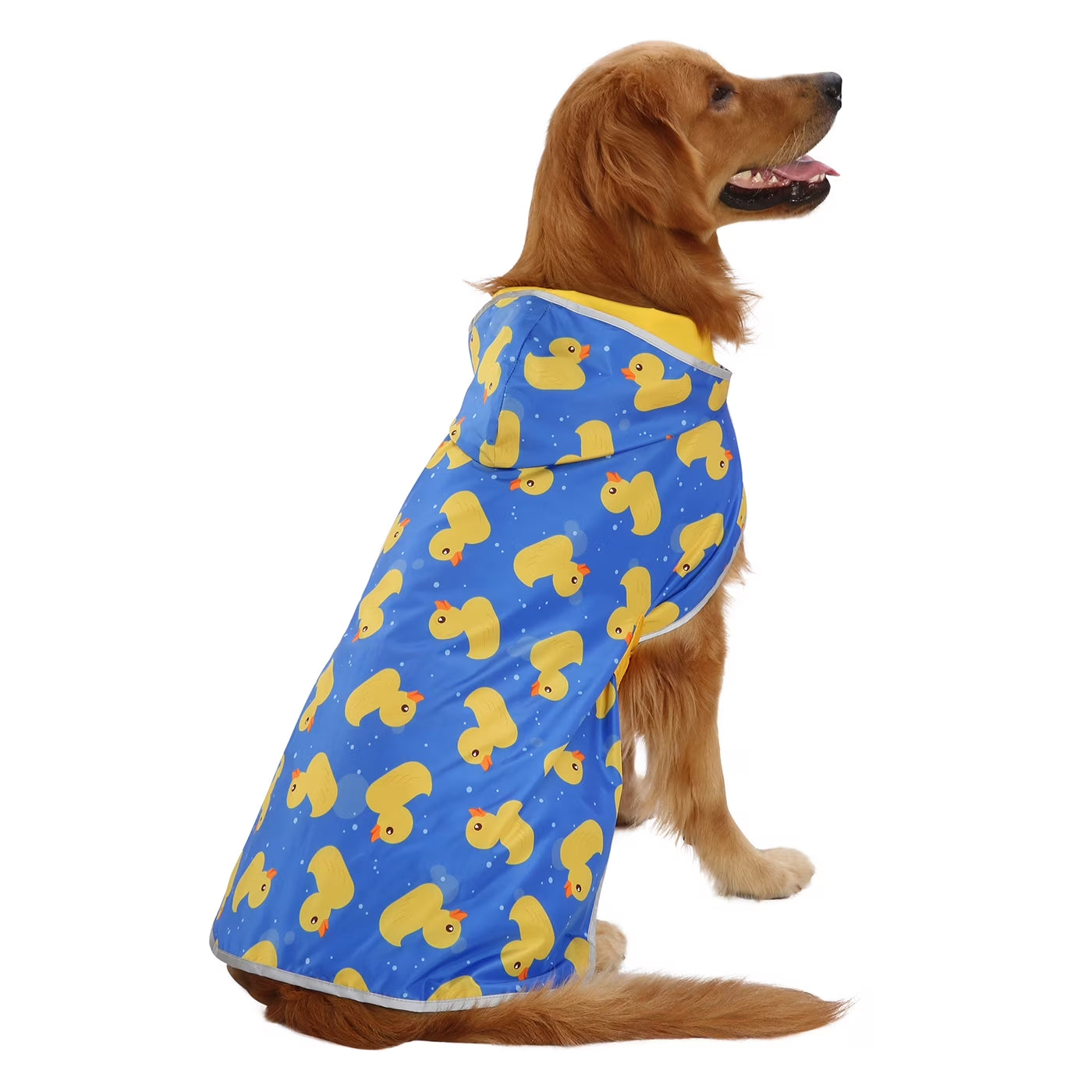 Reversible Waterproof Dog Raincoat with Hood - Yellow Duck/Floral Design, Available in Sizes XS to XXL