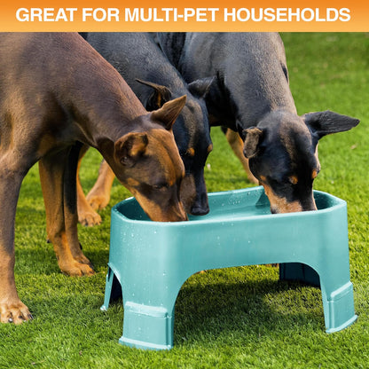 Extra Large Water Bowl for Dogs, Elevated Outdoor Dog Water Bowl (2.25 Gallon XL Capacity), Big Trough Style Food Dish for Indoors or Outside, No Spill Large Dog Bowls, Aquamarine