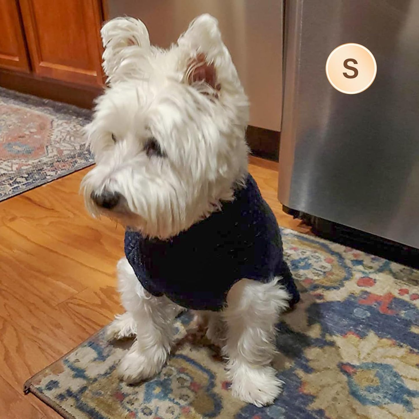 Warm Pullover Dog Sweater with Leash Hole and Reflective Yarn for Small to Medium Male Dogs - Cozy Lightweight Knit Coat in Navy Blue, Medium Size