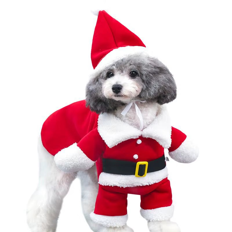 Festive Santa Claus Costumes for Dogs and Cats - Winter Warm Apparel for Chihuahuas, Pugs, and Yorkshires