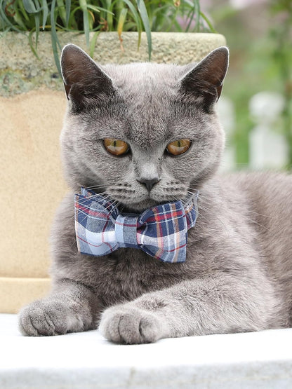 Dog and Cat Collar with Bowtie Grid Collar Plastic Buckle Light Adjustable Collars for Small Medium Large Dogs