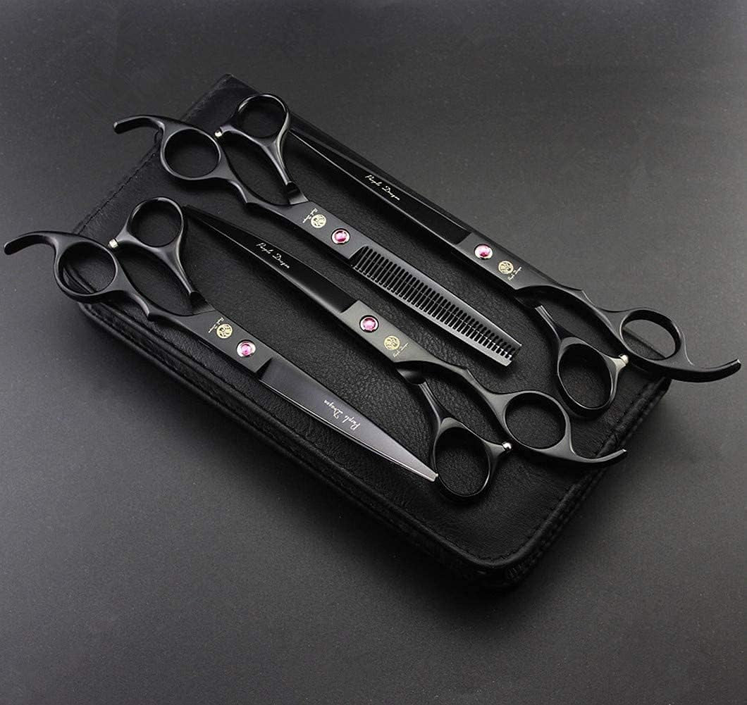 Premium 7-Inch Pet Grooming Scissors Set - 4-Piece Kit with Straight, Curved, and Thinning Blades, Crafted from Japanese Steel, Complete with Case