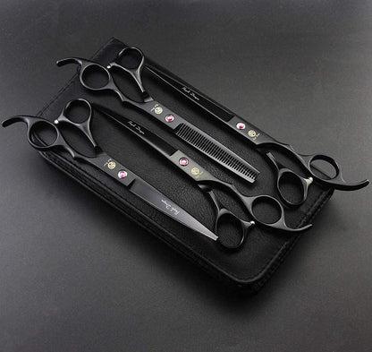 Premium 7-Inch Pet Grooming Scissors Set - 4-Piece Kit with Straight, Curved, and Thinning Blades, Crafted from Japanese Steel, Complete with Case
