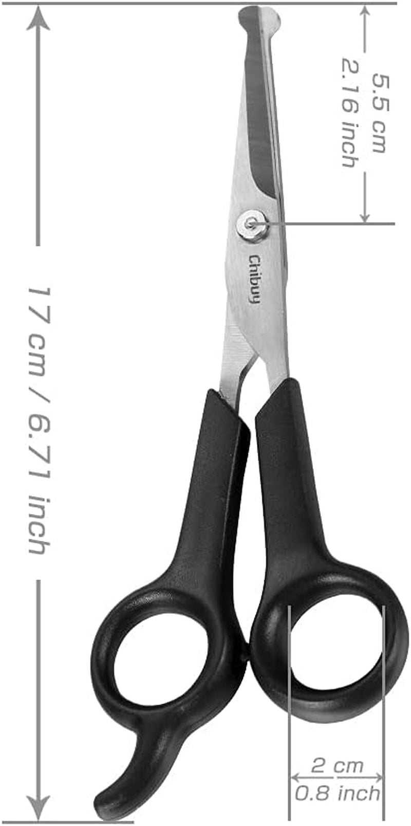 Chibuy Professional Dog Grooming Scissors Set with Safety Round Tips - Stainless Steel Eye/Face Shears for Dogs, Cats, and Furry Animals, 6.7" - Pack of 2