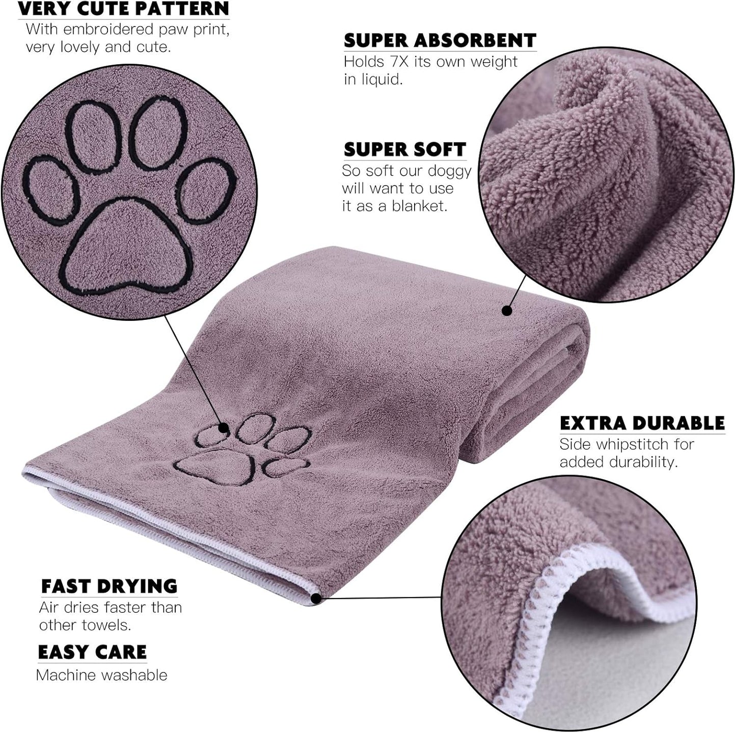 Super Absorbent Microfiber Pet Bath Towel for Dogs and Cats - 30"x50" - Purple