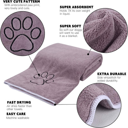 Super Absorbent Microfiber Pet Bath Towel for Dogs and Cats - 30"x50" - Purple