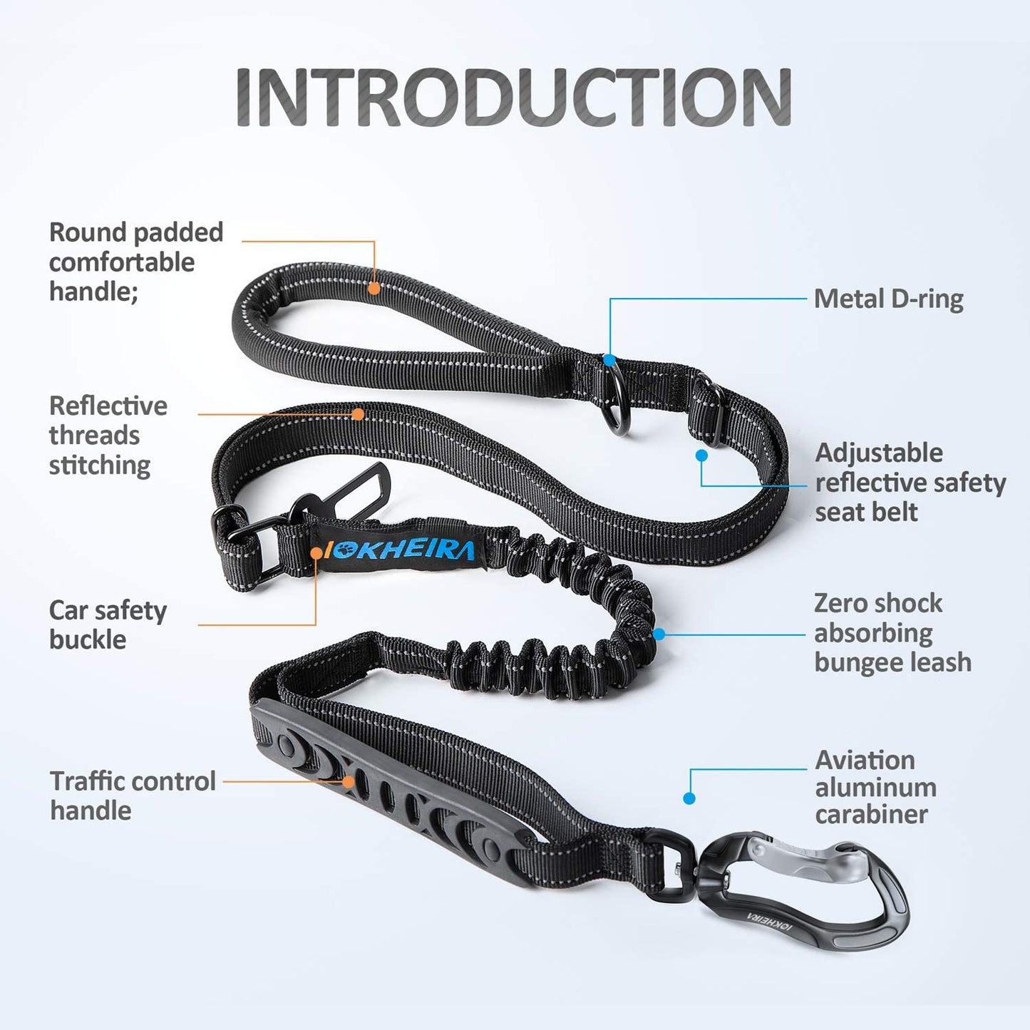 Adjustable Multifunctional Bungee Leash with Car Seatbelt for Large and Medium Dogs, 4-6 FT
