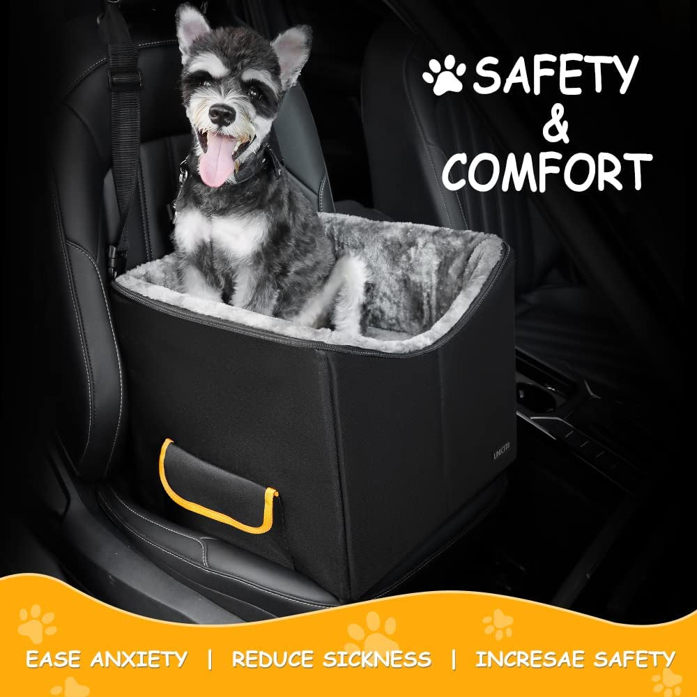 Elevated Dog Car Booster Seat for Small Dogs and Cats - Adjustable Straps Pet Travel Carrier Bed