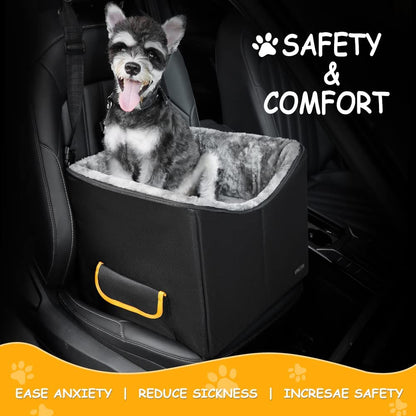 Elevated Dog Car Booster Seat for Small Dogs and Cats - Adjustable Straps Pet Travel Carrier Bed