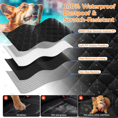Non-Slip Waterproof Dog Car Hammock with Seatbelt - Scratch-Resistant Back Seat Protector