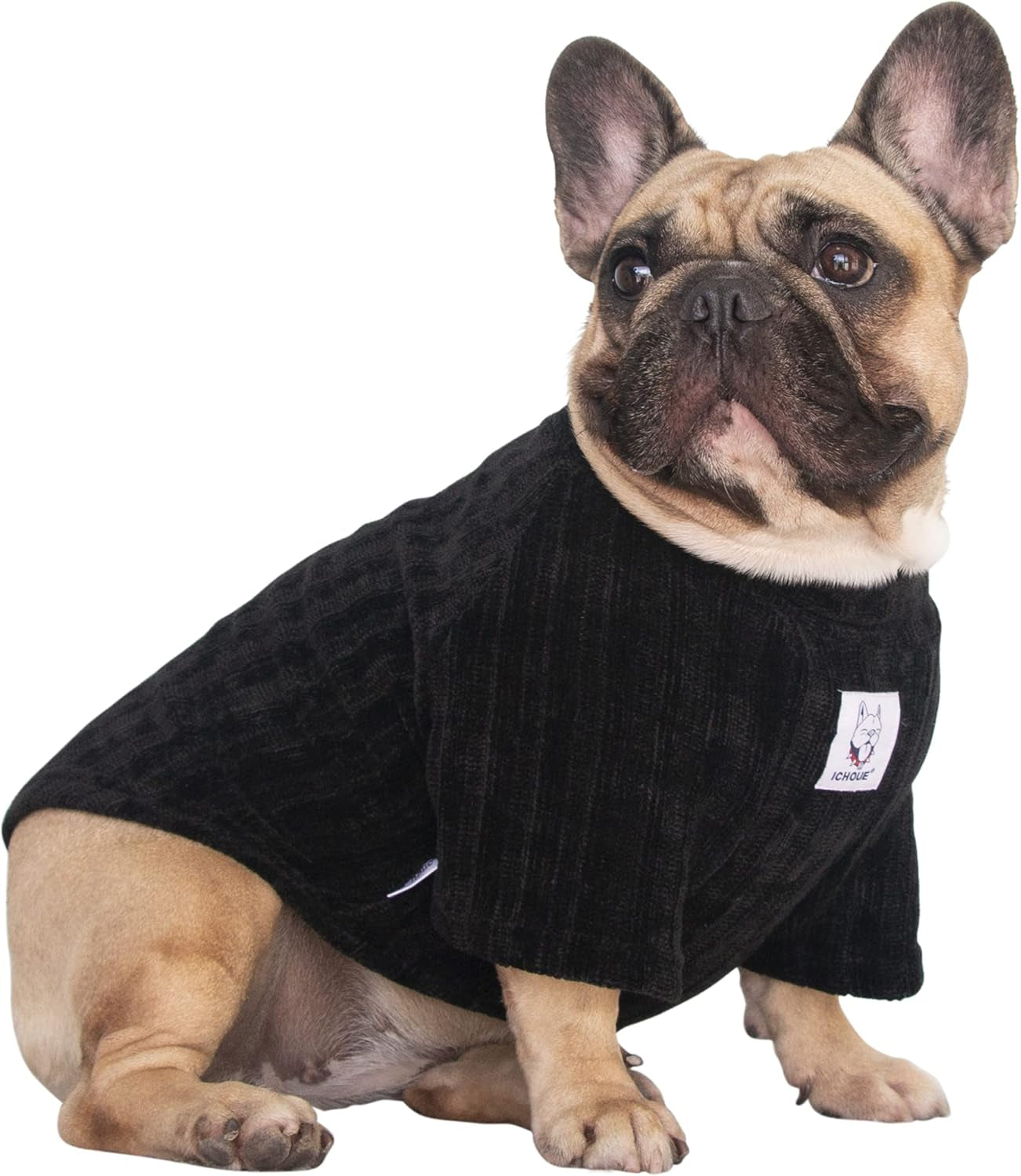 Cozy Corduroy Turtleneck Sweater for English Bulldogs & Boston Terriers - Stylish Black Pullover for Cold Weather - XLarge