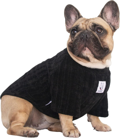 Cozy Corduroy Turtleneck Sweater for English Bulldogs & Boston Terriers - Stylish Black Pullover for Cold Weather - XLarge