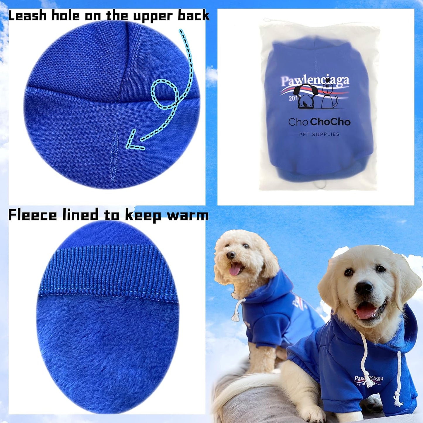 Trendy Blue Dog Sweatshirt & Cat Hoodie Tracksuit - Perfect Outfit for Small to Medium Pets (XL)