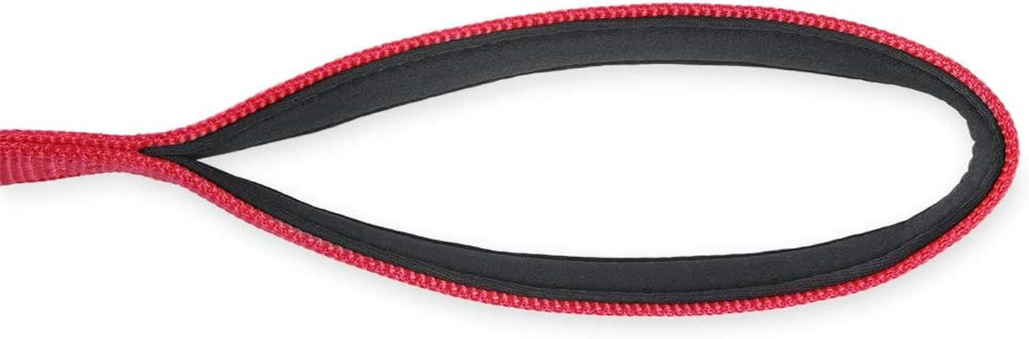 Traffic Nylon 18-Inch Short Leash with Soft Neoprene Padded Handle for Large and Giant Dogs - Ideal for Training and Daily Walks (Red)