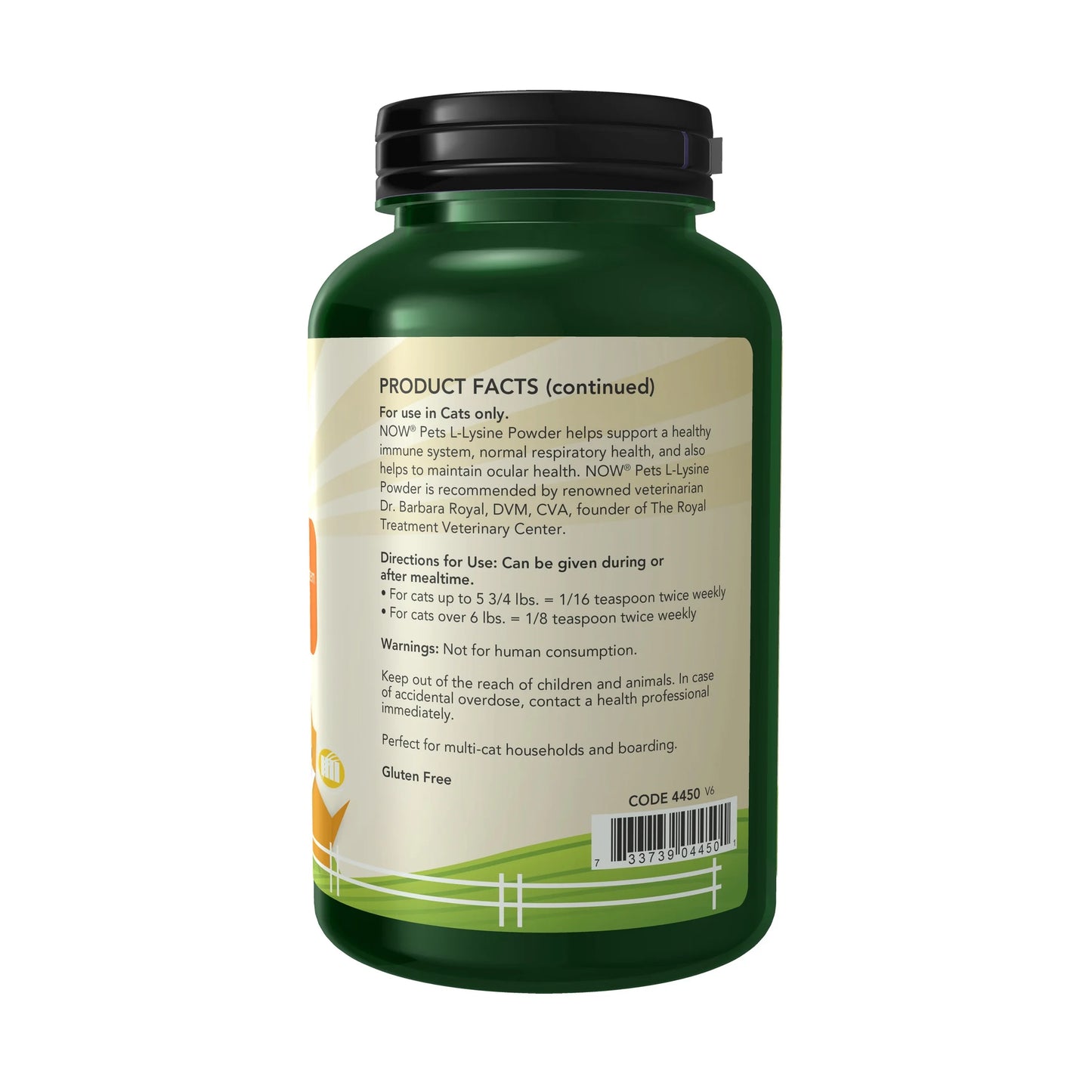 L-Lysine Powder Supplement for Cats, NASC Certified, 8 Ounces