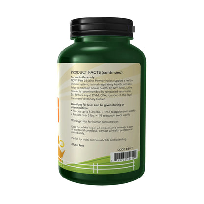 L-Lysine Powder Supplement for Cats, NASC Certified, 8 Ounces
